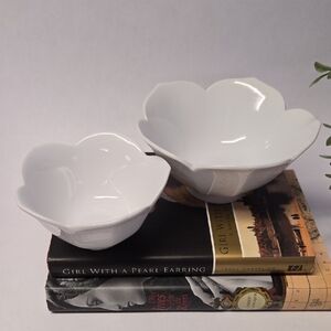 Two Vintage White Floral Shaped Bowls